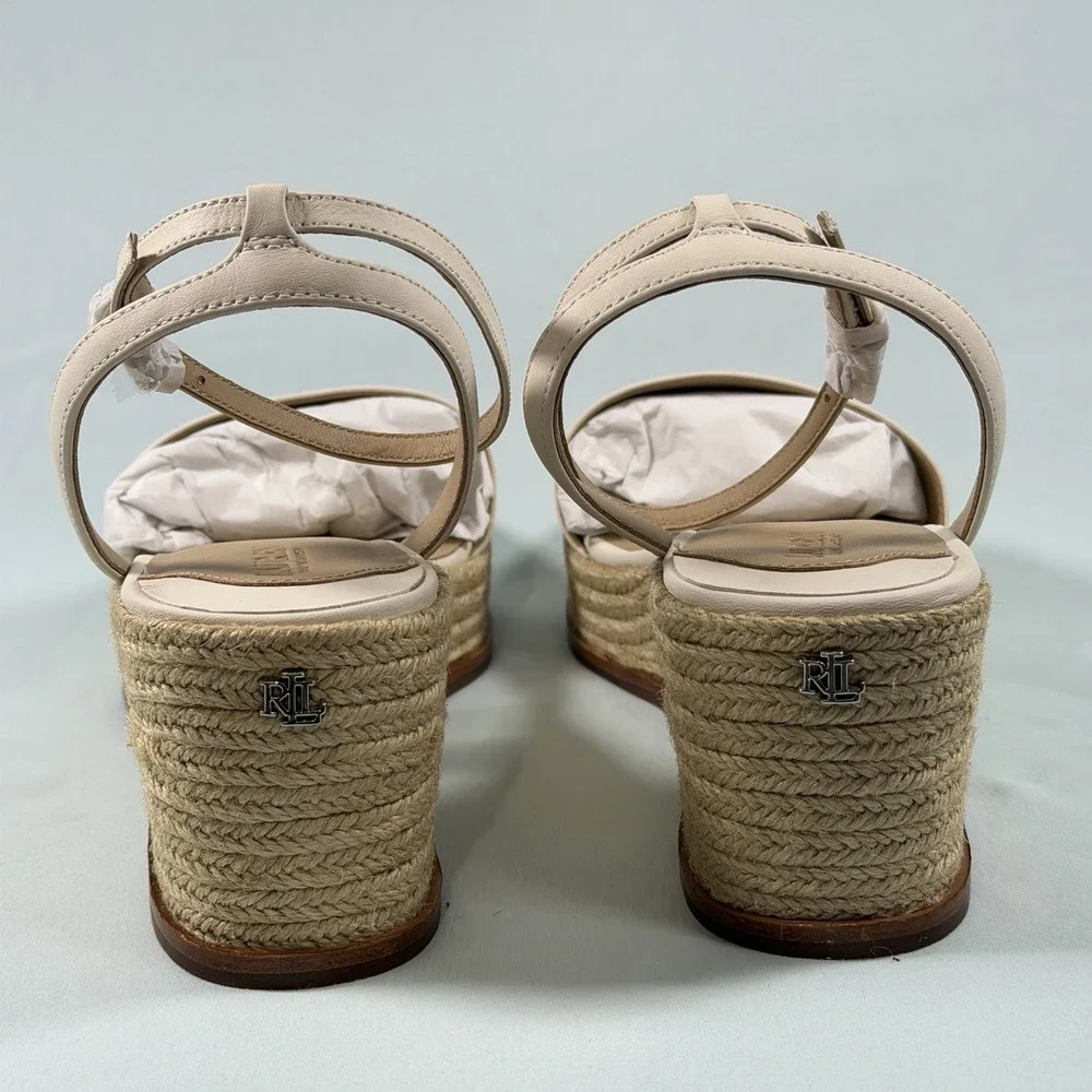 Laure Ralph Lauren Size-11B Leona Espadrille Platform Wedge Sandal Leather White